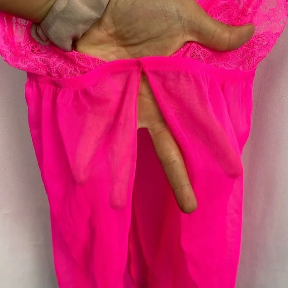 La Senza Sheer Lace Babydoll Lingerie – Hot Pink – Size Small - Picture 7 of 10